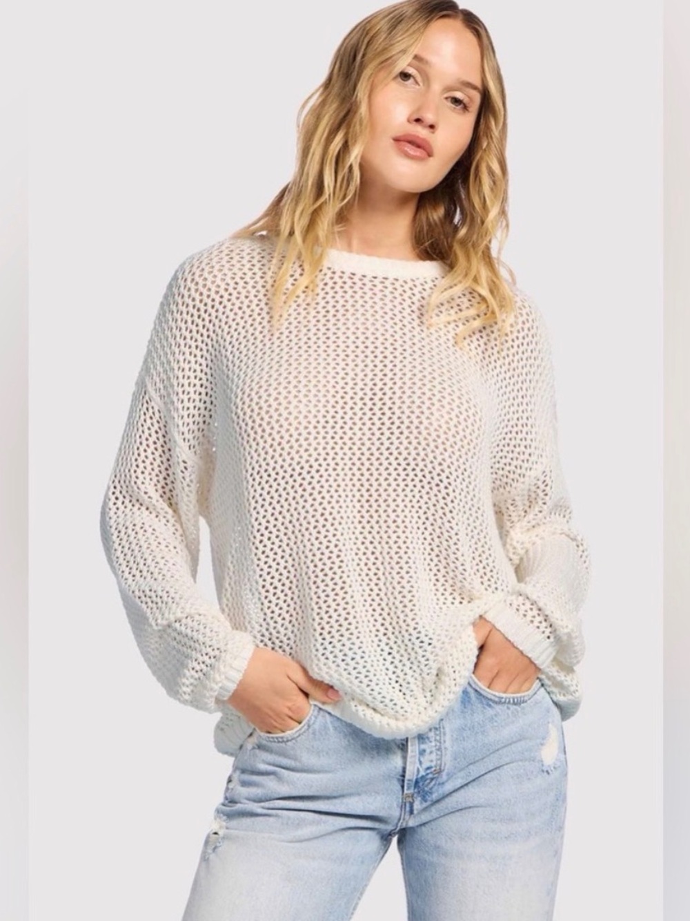 Nuuds Lightweight Open-Knit Summer Sweater - Bone Medium